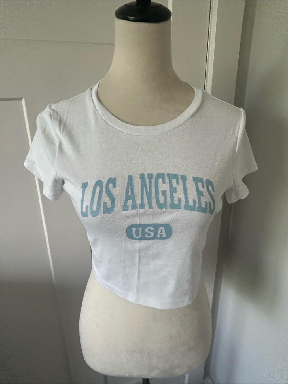 White "Los Angeles USA" Crop Tee